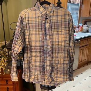 Vineyard Vines Blue and Tan Plaid Button-Down Shirt